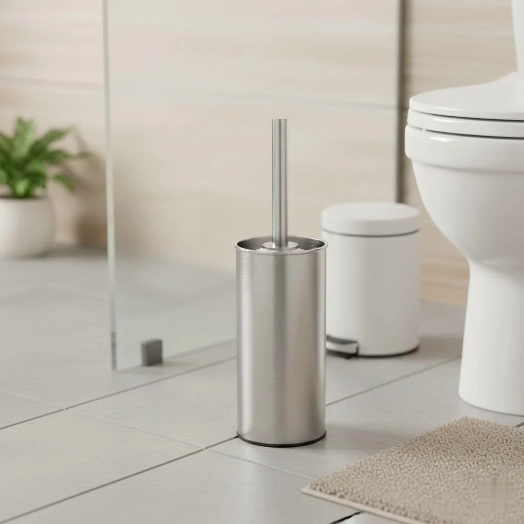 Compact toilet brush with a discreet canister