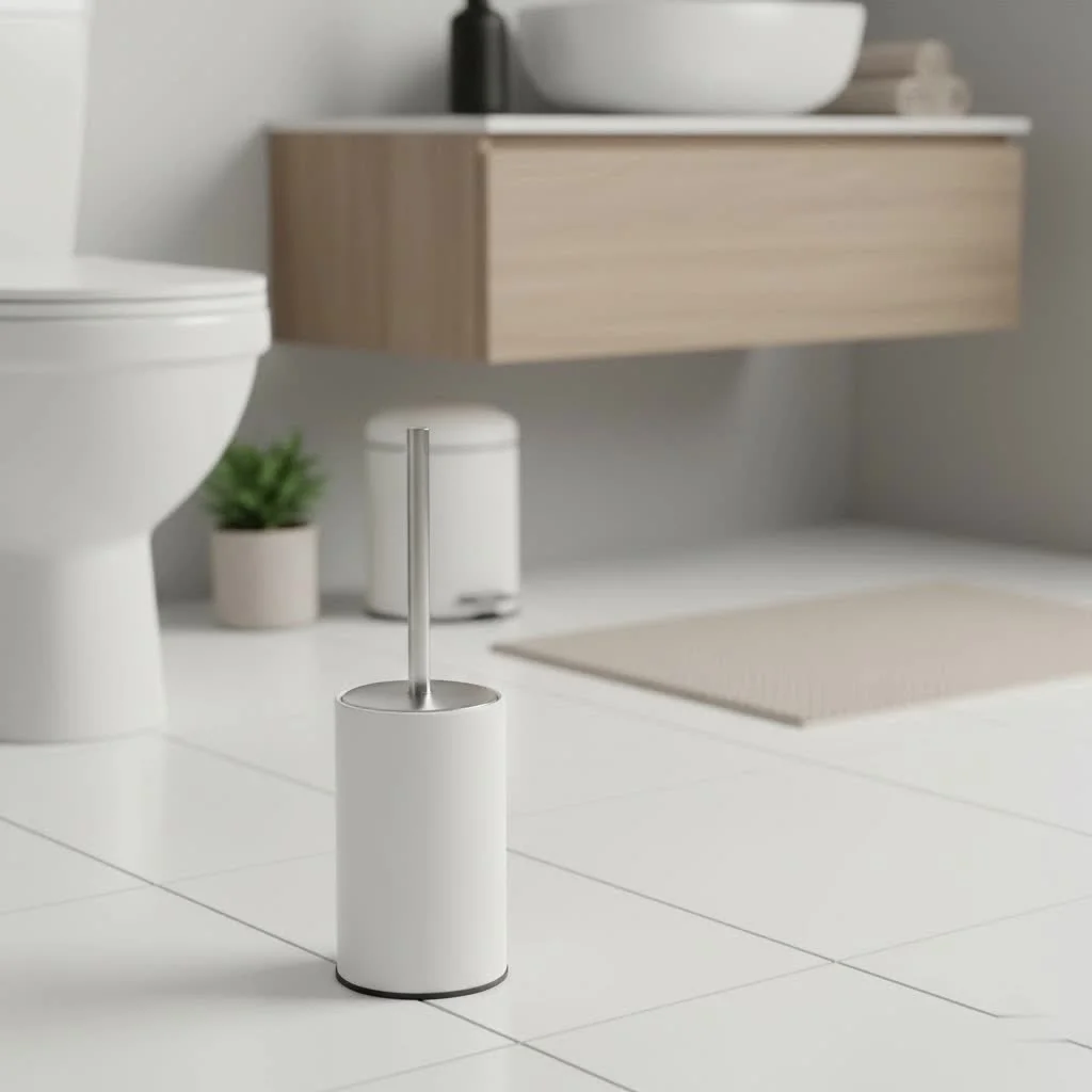 Toilet plunger and brush set in a modern bathroom