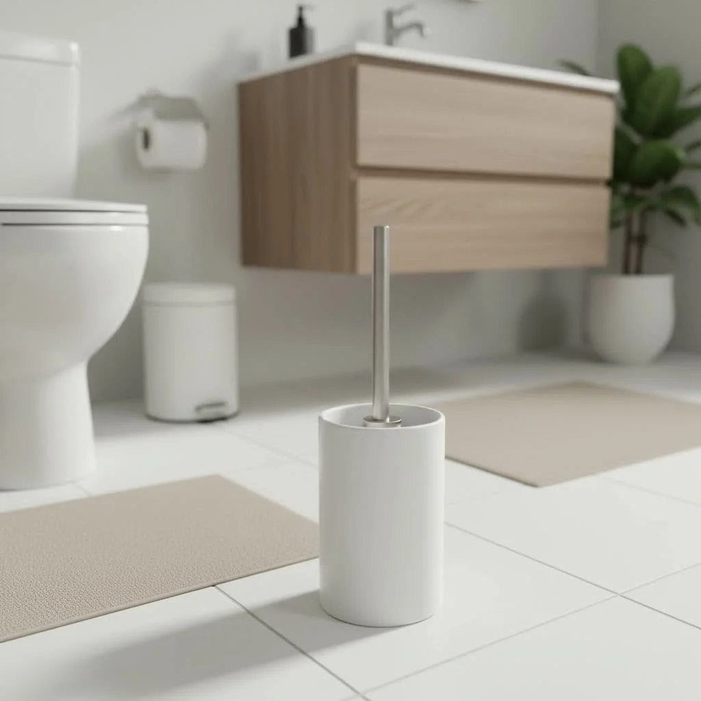Stainless steel toilet brush with a sleek design
